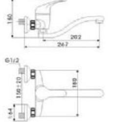 Monomando grifo fregadero para pared caño bajo SURF - Imagen 2